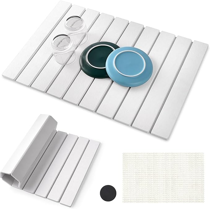 Stone Drying Mat for Kitchen Counter, Large Quick Dry Stone Dish Drying Mat Collapsible, Foldable Diatomaceous Earth Absorbent Bath Mat for Dishes Utensils Countertop Bathroom 23"(L)×15.3"(W)