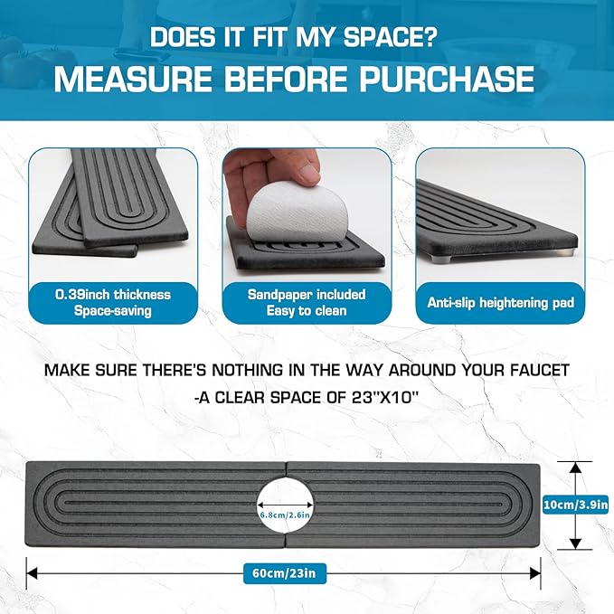 Faucet Mat for Kitchen Sink, Diatomite Quick Drying Tray, Long 23.6'' Kitchen Sink Splash Guard and Bathroom Stone Tray for Counter. Super Absorben. (Dark Gray-Rectangle, 23.6" x 4")