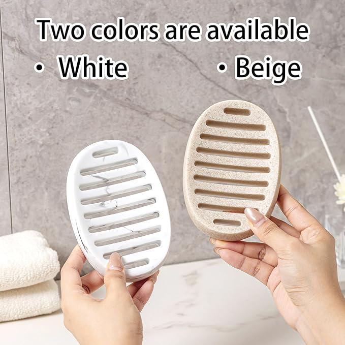 Soap Dish, Self Draining Bar Soap Holders, Oval Soap Saver Spone Holder Tray for Shower Bathroom Sink Countertop Kitchen Bathtub (Beige)