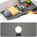 Faucet Mat for Kitchen Sink, Silicone Faucet Handle Drip Catcher Tray, Drying Mat as Sponge and Soap Holder with Lateral Inflow for Kitchen Bathroom Farmhouse & RV Sink Accessories (Grey)