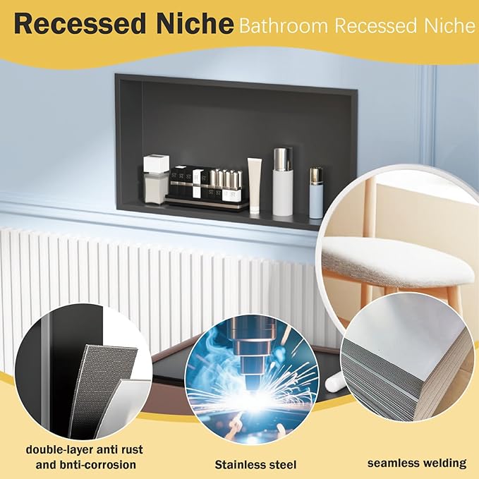 Shower Niche 24"x12"，No Tile Needed，Stainless Steel Niche Bathroom for Shower Wall，Matte Black （ 24 x 12 in）