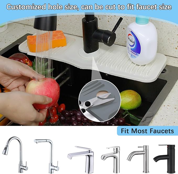 17.7 * 5.5 Inch Large Non-Slip Base,Multi-Surface Protector for Kitchen,Bathroom,Laundry,RV,Easy Clean Water Deflector Accessory(Milky White)