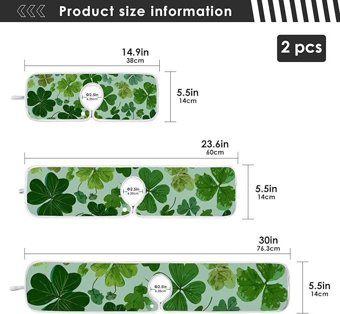 2 PCS Kitchen Sink Splash Guard 14.9 Inch Faucet Mat for Kitchen Sink Bathroom Sink Faucet Absorbing Drip Drain Mat Pad Microfiber Soft Washable Green St Patrick Clovers