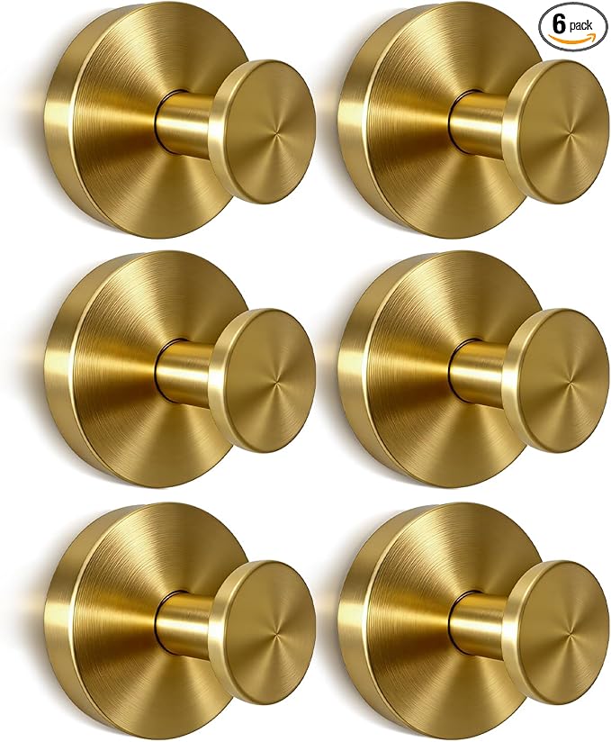 Suction Cup Hooks for Shower & Bathroom - Gold No-Drill Hangers for Glass, Mirror, Tiles - 6 Pack for Towel Hooks, Wreath Hangers & Home Organization (2026 Upgraded)