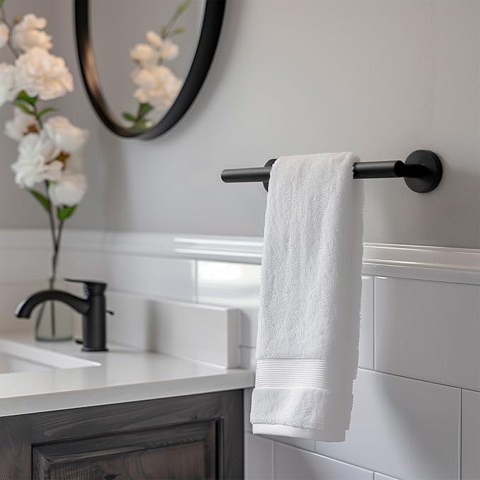 Bathroom Towel Bar, 12 Inch Towel Racks for Bathroom Wall Mounted, Heavy Duty Bathroom Towel Holder Organizer, Stainless Steel Home Towel Rod, Matte Black