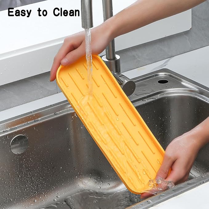 Silicone Kitchen Sink Organizer Tray for Multiple Usage,Easy Clean,Eco-Friendly Sponges Holder for Kitchen Bathroom Counter or Sink,Dish Soap Dispenser,Scrubber,Bottle,Cup Yellow 12" x 4”