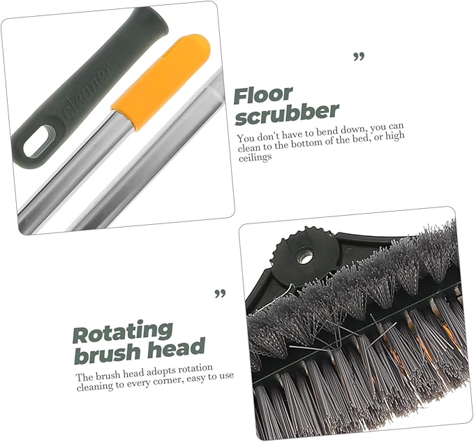 Rotating Double Bristle Floor Cleaning Brush with Long Handle for Bathroom Kitchen Tile Grout and Straight Bristles Scrub Reach Corners Suitable for Shower Walls and Patios