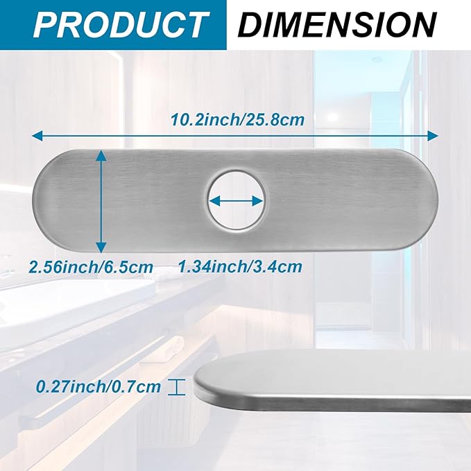 BokWin 10-Inch Faucet Deck Plate, Stainless Steel Sink Hole Cover in Brushed Nickel, Quick Installation for Single Hole Faucet to Cover Unused Holes on Kitchen or Bathroom Sink