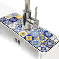 Kitchen Sink Splash Guard，Spanish tiles Faucet Mat Sink Gadgets-Super Absorbent Fast Drying Mat Drip Catcher for Kitchen, Bathroom,Sink Mat, Dish Drying Mat, Bathroom(15" X 5.5" )