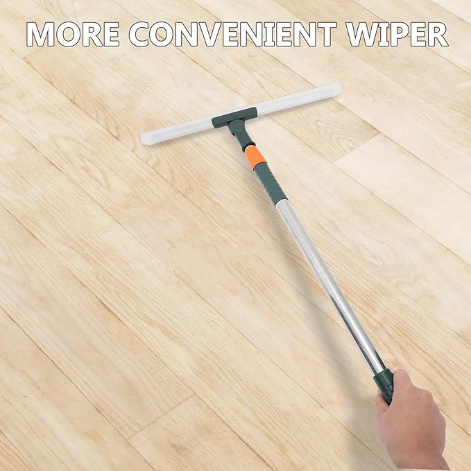 Heavy Duty Silicone Shower Squeegee with 36cm Rotating Blade and Telescopic Long Handle, Floor Scraper for Tile Shower Walls and Bathroom Floor Cleaning, Water-Resistant Bathroom