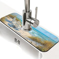 Kitchen Sink Splash Guard，Beach-scene Faucet Mat Sink Gadgets-Super Absorbent Fast Drying Mat Drip Catcher for Kitchen, Bathroom,Sink Mat, Dish Drying Mat, Bathroom(15" X 5.5" )