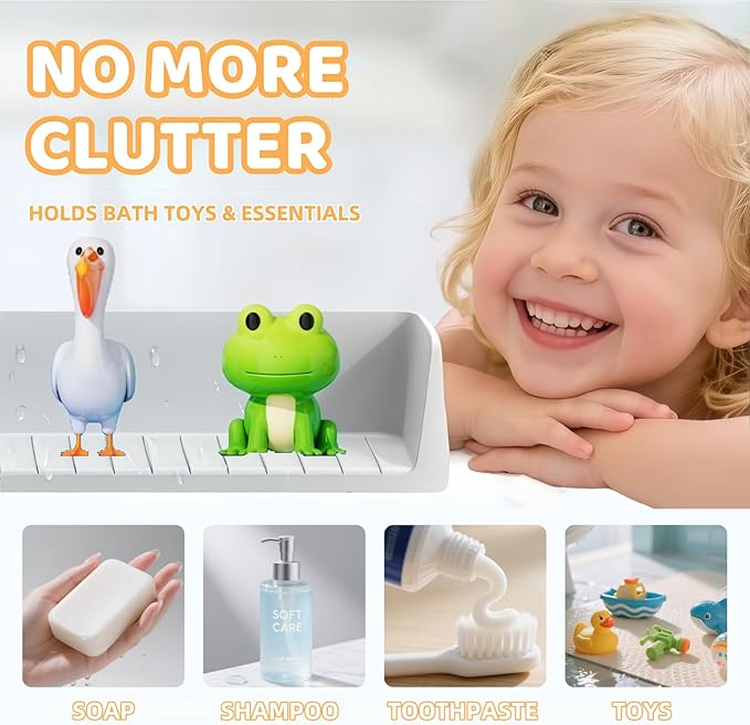 Bathtub Splash Guard for Kids - 2.6 Ft Length with Toy Tray & 11 Strong Suction Cups, Silicone Splash Guard for Easy Clean & Fold,Universal for Tubs,Bathroom & Kitchen Sinks