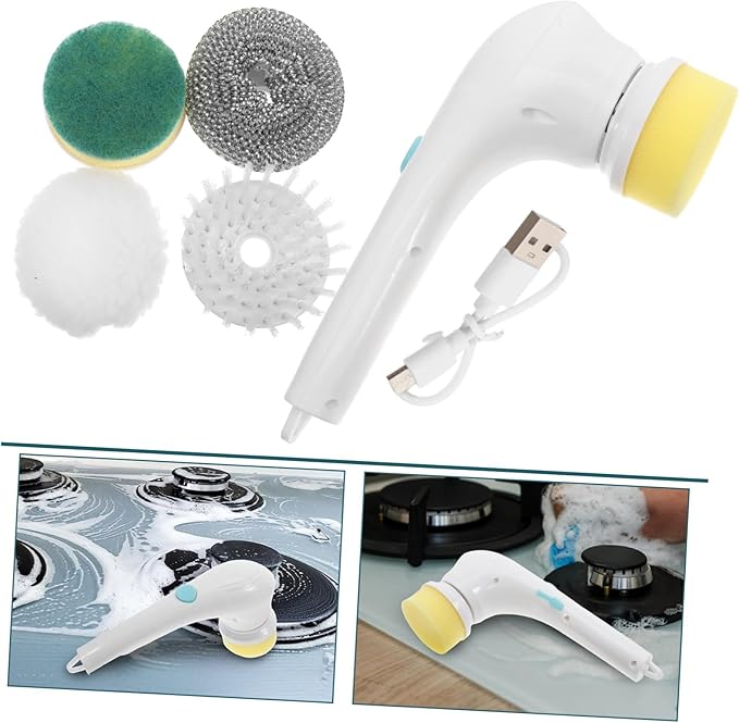 Alipis Multi-Function Cordless Electric Scrubber Cleaning Brush with Interchangeable Heads for Bathroom and Kitchen Lightweight and Design for Easy Use