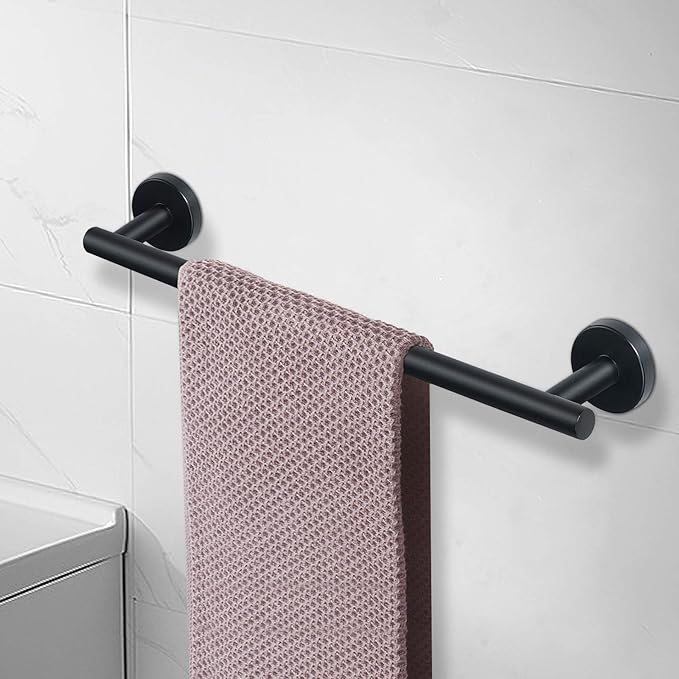 NearMoon Bath Towel Bar, Thicken Stainless Steel Shower Towel Rack Holder Wall Mounted for Bathroom,18-lnch Overall Length-16-lnch Usable Hanging Space (1 Pack, Matte Black)