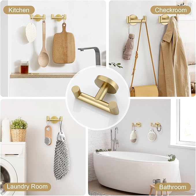 TNOMS 5-Piece Towel Bar Set Brushed Gold Bathroom Hardware Accessories Set Include 23.6in Towel Bar Toilet Paper Holder Towel Ring Upgraded Towel Hooks Towel Holder Set Stainless Steel Wall Mounted