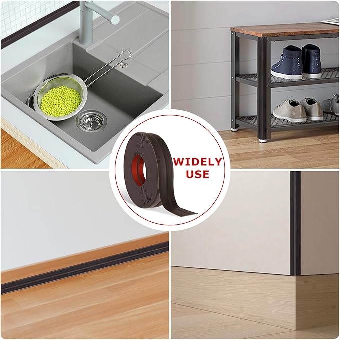 Flexible Wall Corner Protector Moulding Trim Peel and Stick Wall Corner Guards Edge Protector Self Adhesive Molding Trim Strip for Edge Ceiling (Dark Walnut Wood Grain, 0.8 in x 10 Ft)