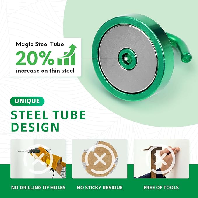 Neosmuk Magnetic Hooks, Cruise Ship Essentials, 120lb+ Heavy Duty Magnetic Hooks for Cruise Cabins, Refrigerator, Grill, Hanging, and Travel | Extra Strong Must-Haves Magnet Hook,Green, Pack of 10