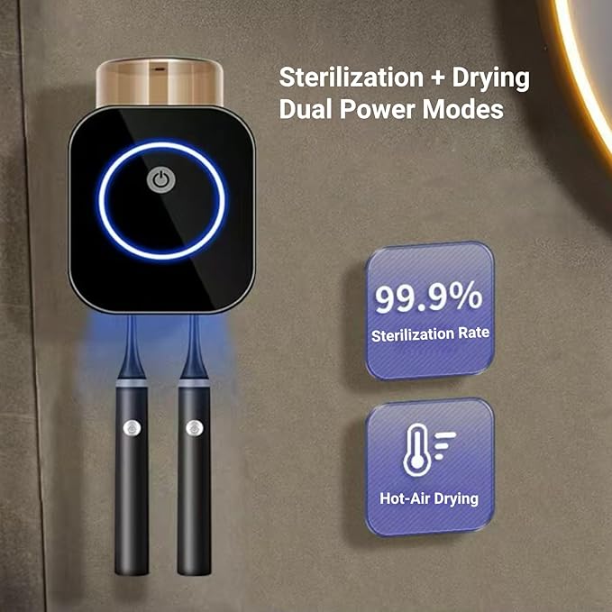Toothbrush Holders for Bathroom, LED Toothbrush Cleaner Smart Home Bathroom Accessory Wall Mounted with Timer Function (White)