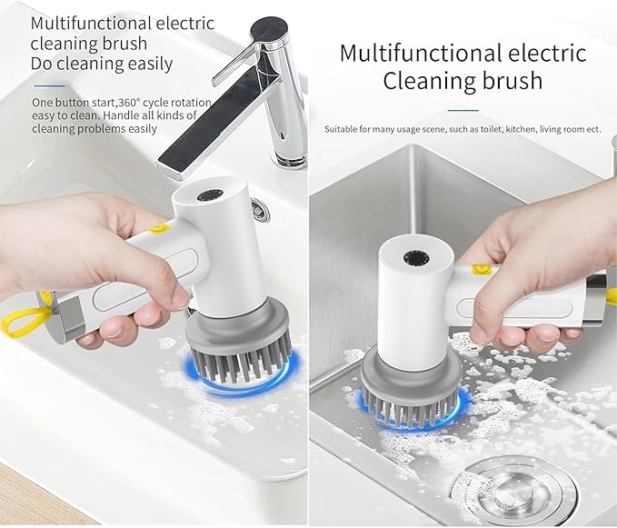 Electric Spin Scrubber Cordless Power Cleaning Brush Rechargeable Scrubber for Bathroom Tub Sink Kitchen Dishes Tile Window