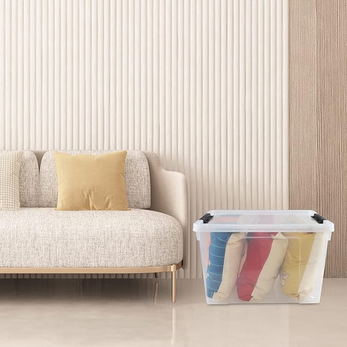 Drephia 4 Pack Clear Latch Storage Bin with Lid and Wheels, 50 L Large Plastic Storage Container Box