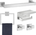 5 Pieces Bathroom Hardware Accessories Set Brushed Nickel, 16Inch Square Towel Racks Set for Bathroom, SUS304 Stainless Steel Towel Bar Set,Toilet Paper Holder with Shelf Wall Mounted