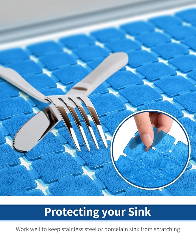 Bligli Sink Mat for Stainless Steel/Ceramic Sinks, 2 Pack 15.8x11.8 inches PVC Sink Protectors for Bottom of Kitchen Sink, Dishes and Glassware drain Mats, Durable and Fast Draining (Blue)
