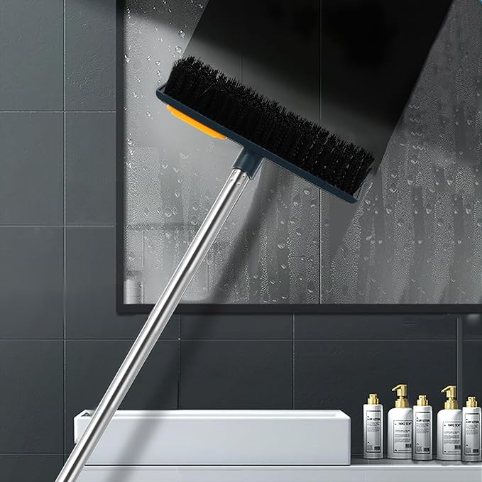 Hard Bristle Floor Scrub Brush with Long Handle 108cm, Yellow Bathroom and Tile Cleaning Brush for Grout and Corner Dirt Removal, Household Shower Scrubber for Deep Floor Cleaning