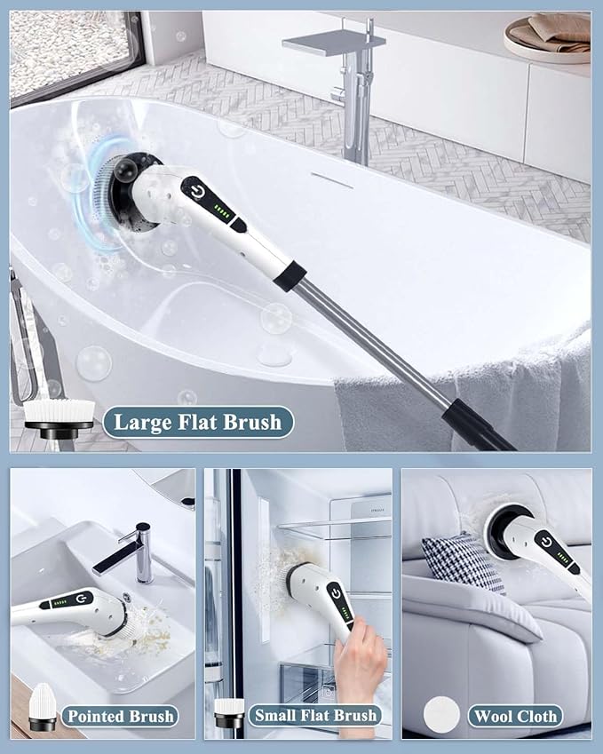 Electric Spin Scrubber for Cleaning Bathroom: Cordless Power Shower Scrubber - Electric Cleaning Brush for Tile Tub