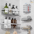 5-Pack Adhesive Shower Caddy, Rustproof Stainless Steel Organizer for Bathroom Storage with Large Capacity, No Drilling Bathroom Caddy with Soap Toothbrush Holder for Kitchen Home Silver