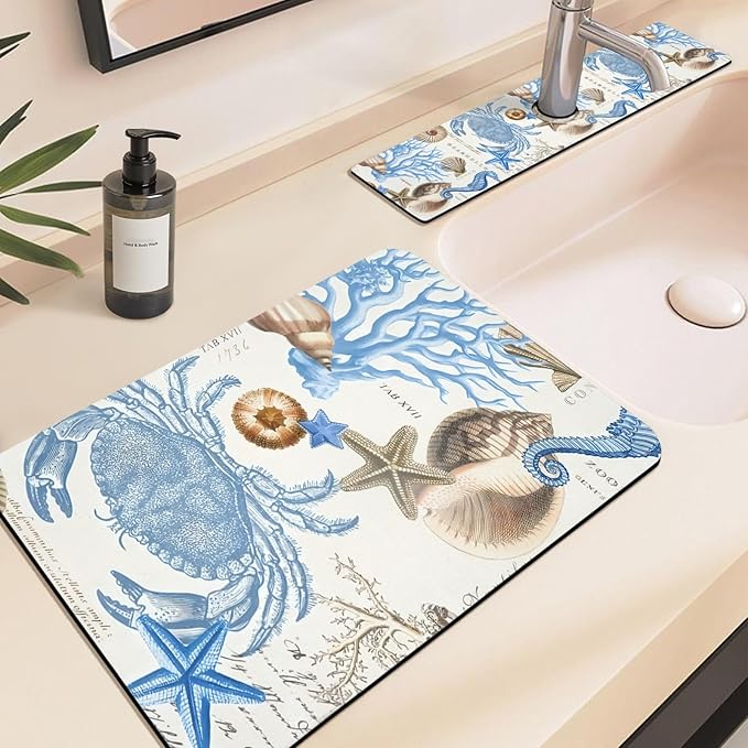 19.5" x 12" Dish Drying Mat & 24" x 5.5" Sink Splash Guard, Super Absorbent Drainer Rack Mat for Kitchen Counter Coffee Bar