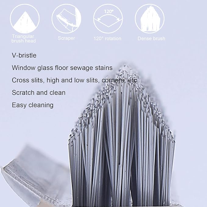 Floor Scrub Brush with Long Handle - 2 in 1 Long Handle Scrub Brush,Adjustable V-Shaped Floor Brush Scrubber, 120 Degree Triangular Rotating Brush Head Shakven