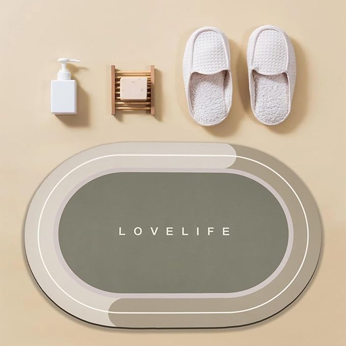 Rubber Bath mats Quick-Drying Non-Slip Bathroom mat Super Absorbent Bath mat Instant Dry Bath mat, Bathroom Rug in Front of The Kitchen Sink, Shower Room, Bathtub, Oval(Beige+23.6x47.2in)