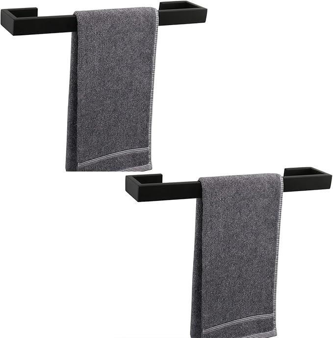 TocTen Bath Towel Rack - 2 Pack Square Base Thicken SUS304 Stainless Steel Towel Bar for Bathroom, Bathroom Bar Accessories Towel Rod Heavy Duty Wall Mounted Towel Holder(Matte Black, 16 Inch)