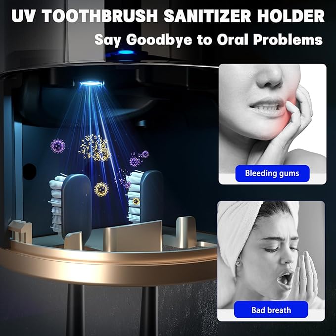 Electric Toothbrush Holders for Bathrooms, Dustproof Smart Toothbrush Holder Wall Mounted - 4 Brush/2 Cup, Auto Toothpaste Dispenser, Hot Air Drying & LCD Display,Toothbrush Cleaner (Gray)