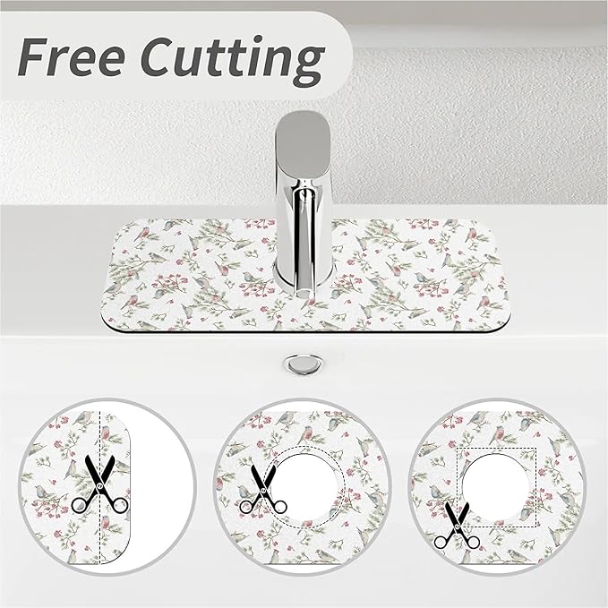 Faucet Draining Mat For Kitchen Sink, Vintage Watercolor Birds Diatom Mud Absorbent Drain Pad For Bathroom Kitchen Sink Splash Guard Drying Mat