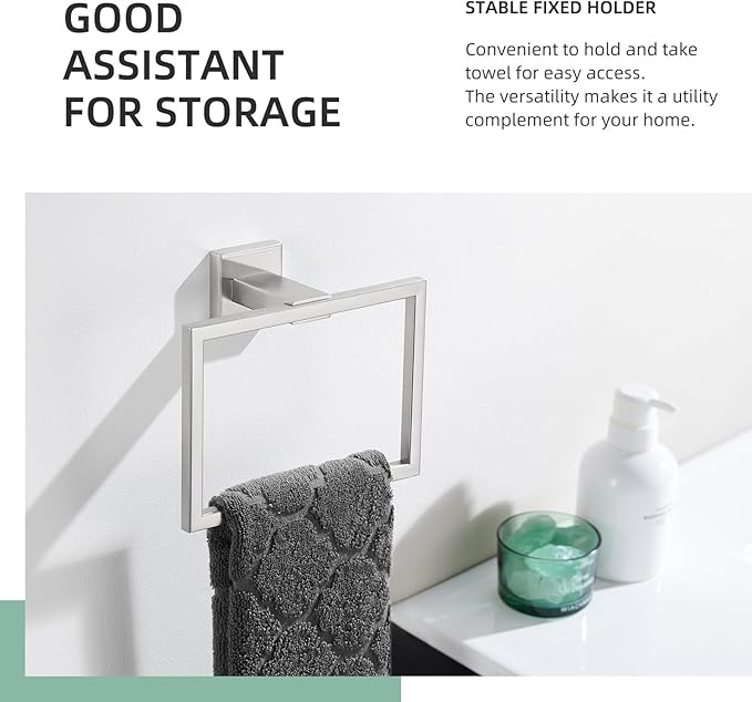 Angle Simple Hand Towel Holder Brushed Nickel, SUS 304 Stainless Steel Square Bathroom Towel Ring Hanger, Wall Mount, 7.09 Inches