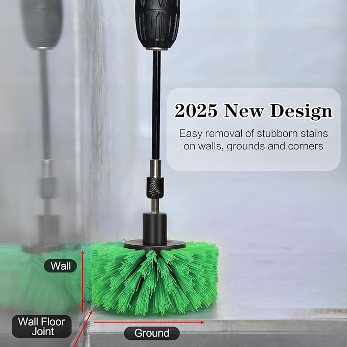 4pcs Drill Brush Attachment Kit, 2025 New Grout Drill Brush Set, All Purpose Power Scrubber Cleaning Kit for Bathtubs, Tile Grout Lines, Bathroom, Showers, Tile, Tile Seams