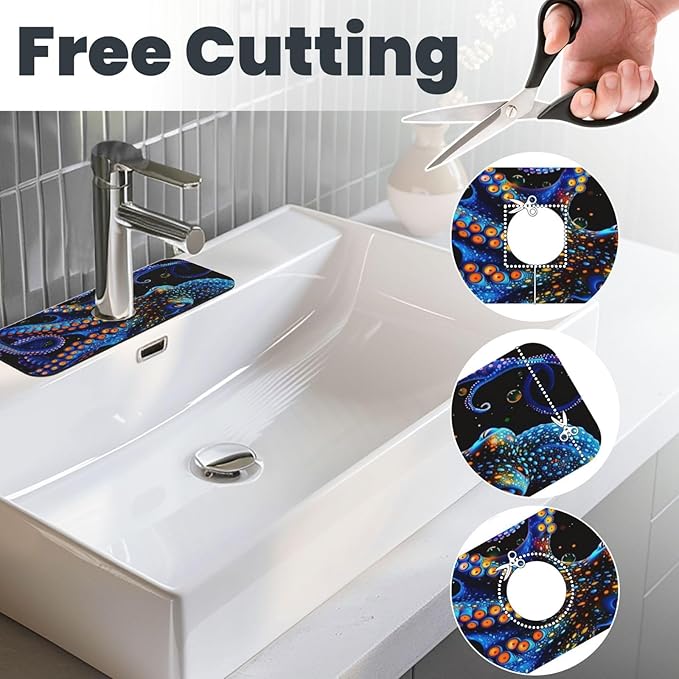 Octopus 15" X 5.5" Kitchen Sink Splash Guard, Faucet Guard Draining Mat, Faucet Suction Pad For Kitchen Bathroom