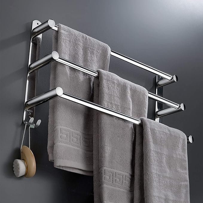 Towel Bars Hanger Freely Retractable 20-30 Inche Stainless Steel 304 Bath Rack Strong 3M Adhesive Bathroom Wall Free mounting Hole-Installing washroom Kitchen Space Saving 3 Bars