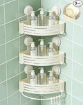 LOOCH 3 Pack Plastic Corner Shower Caddy with Twist-Lock Suction Cups & a Pre-Applied Adhesive Layer, The No-Drill Shower Organizer with Towel Bar & Drain Holes for Bathroom Storage & Decor(White)