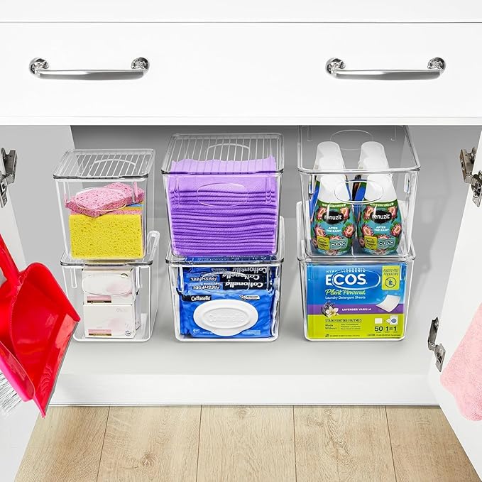 Sorbus Large Clear Plastic Storage Bins with Lids, Clear Stackable Storage Bins, Laundry Room Organizer Bins, Office, Classroom, Playroom, Bathroom, Laundry Room Organization and Storage (4 Pack)