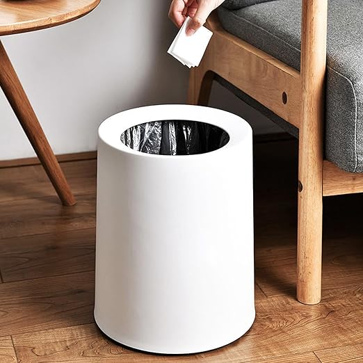 Modern Round Trash Can Open Top Trash Bin 2 Pack, White Garbage Can with Removable Plastic Bin - Keeps Liner Bag Hidden Minimalist Office Trash Can Touchless Bathroom Garbage Can, 3.2Gal/12L