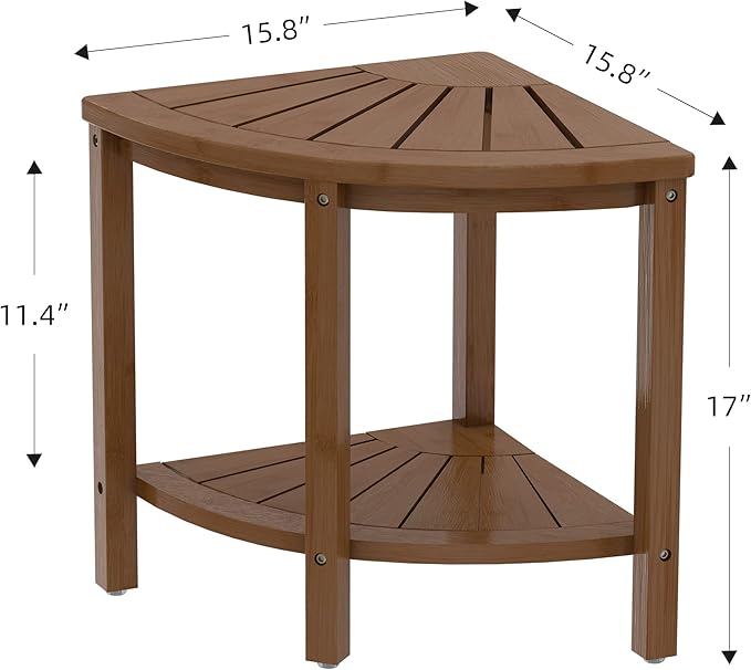 Zhuoyue Bamboo Corner Shower Stool Bench Waterproof with Storage Shelf, for Shaving Legs or Seat in Bathroom & Inside Shower