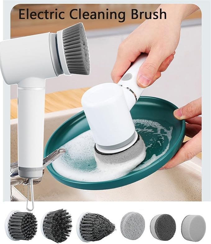 AVFORA Household Electric Cleaning Brush Rechargeable Power Spin Scrubber with Multifunctional Replacement Heads Kitchen Cleaning Brush for Cleaning Tub,Tile, Sink, Floor, Window