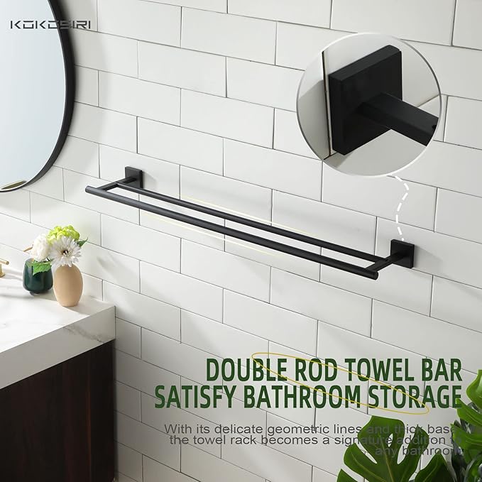 KOKOSIRI 32'' Towel Rails Bathroom Double Towel Bars Matte Black 32 Inch Bath Towel Holder for Washroom Wall Stainless Steel B5005BK-L32