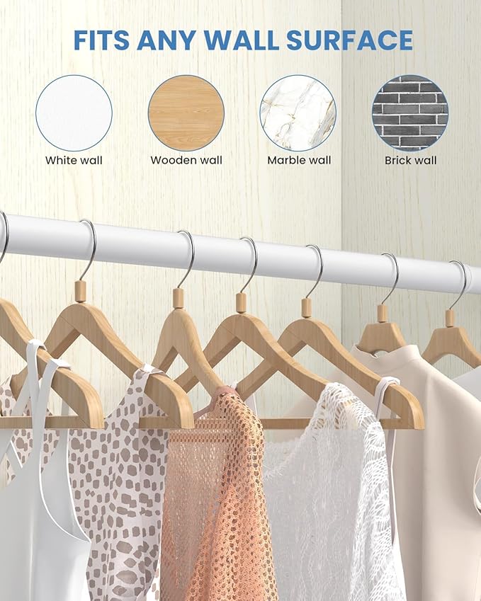 2 PACK Closet Rods for Hanging Clothes, 17 to 54 Inches Stepless Adjustable Metal Closet Rod, 1.3 Inches Heavy Duty Clothes Hanging Rod for Closet Wardrobes Laundry RV, White