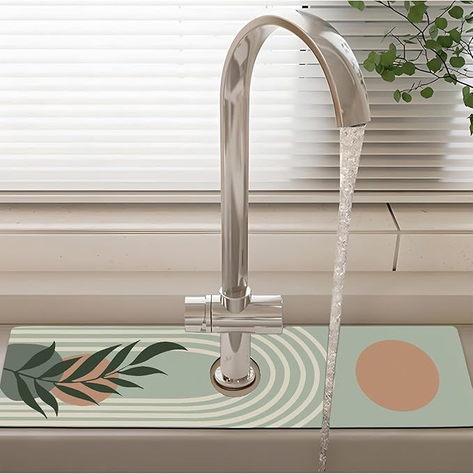 Patterned Sink Faucet Mat Kitchen Splash Guard Super Absorbent Drying Mat, Non-Slip Drain Pad for Kitchen Counter or Bathroom-24x5.5in