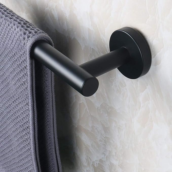 NearMoon Bath Towel Bar, Thicken Stainless Steel Shower Towel Rack Holder Wall Mounted for Bathroom, 9-lnch Overall Length-7-lnch Usable Hanging Space (1 Pack, Matte Black)