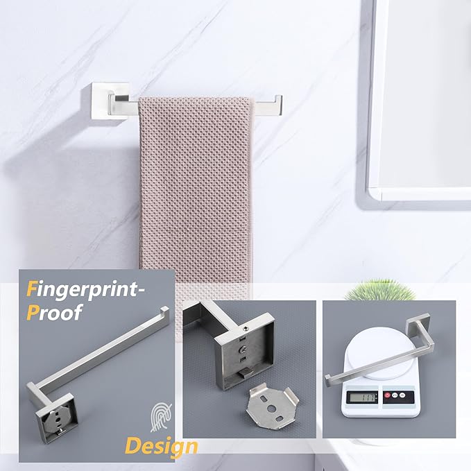 LANC Bathroom Hand Towel Holder Brushed Nickel Hand Towel Bar 10 Inche Right Side Square Towel Ring for Kitchen Bathroom Wall Mount Stainless Steel Modern Towel Racks Hanger, A8806BN