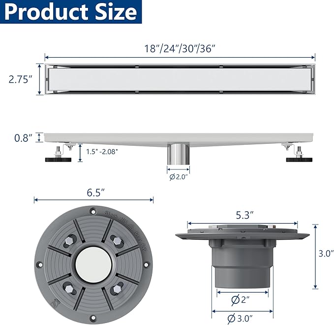 Neodrain 24-Inch Brushed Linear Shower Drain, 2-in-1 Flat & Tile Insert Cover, Stainless Steel Linear Drain, Brushed Rectangle Shower Floor Drain with Hair Strainer, Shower Drain Base
